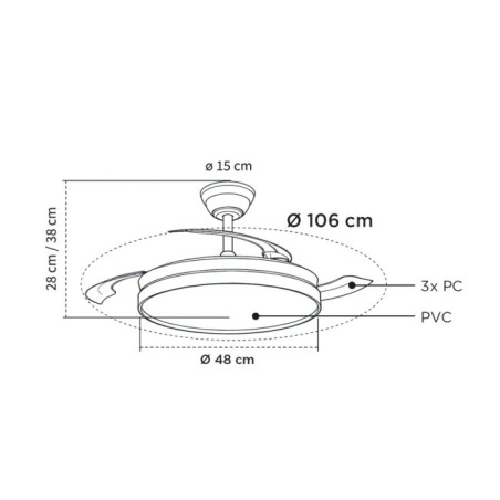 Ventilador LED aspas retráctiles Paneco CCT Dim (48W)