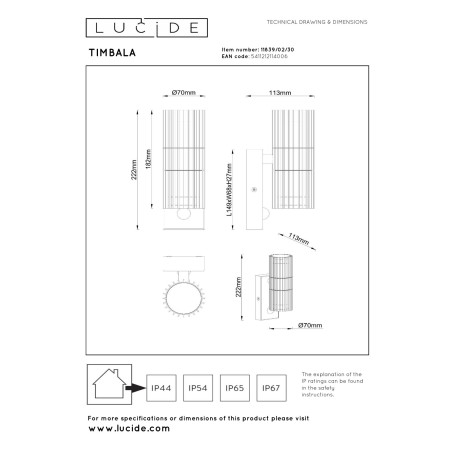 Aplique de exterior con sensor Timbala (2 luces)