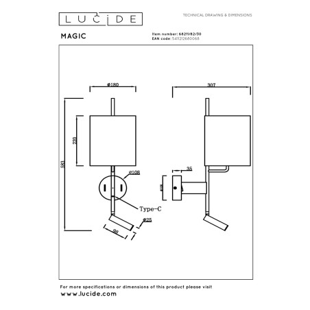 Aplique de pared con lector Magic