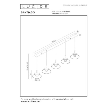 LED Pendant Lamp Santiago (5x10W)