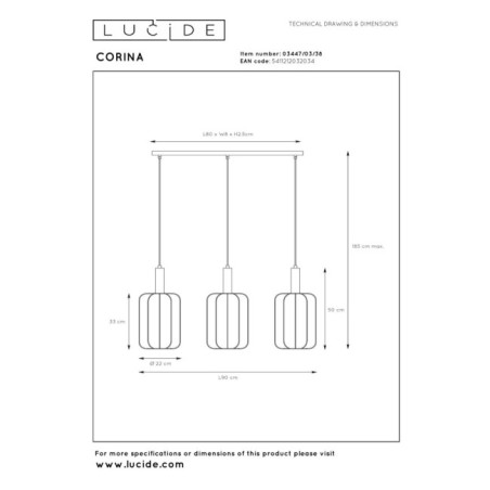 Lámpara colgante Corina (3 luces)