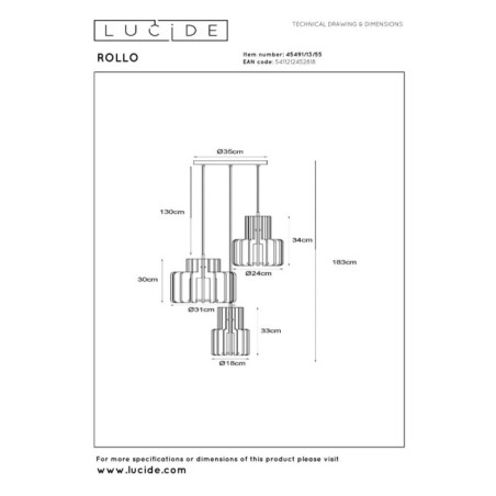 Lámpara colgante Rollo (3 luces)