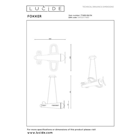 Children's LED pendant lamp Fokker (28W)