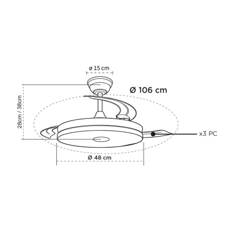Ventilador LED aspas retráctiles Music Altavoz RGB CCT Dim (48+8W)