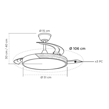 Ventilador LED aspas retráctiles Taoro CCT Dim (60W)