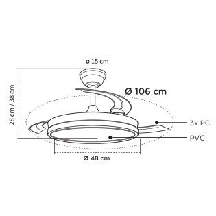 LED fan with retractable blades Milky Eco CCT Dim (48W)