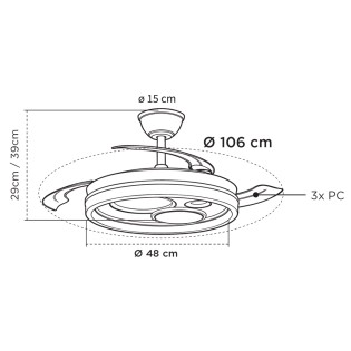 Ventilador LED aspas retráctiles Naira Eco CCT Dim (70W)