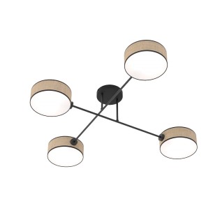 Lorix ceiling lamp rattan+black (4 lights)