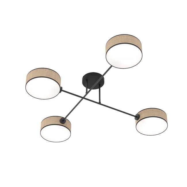 Lorix ceiling lamp rattan+black (4 lights)