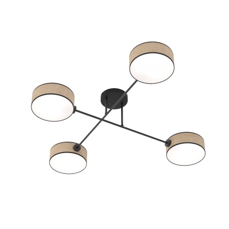 Lorix ceiling lamp rattan+black (4 lights)