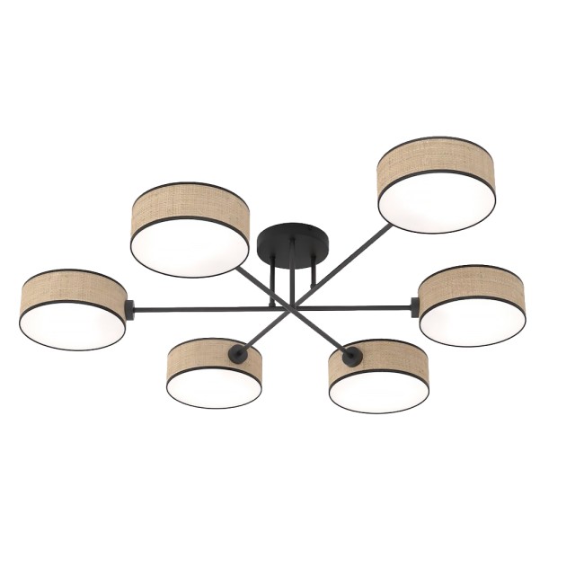 Lorix ceiling lamp rattan+black (6 lights)