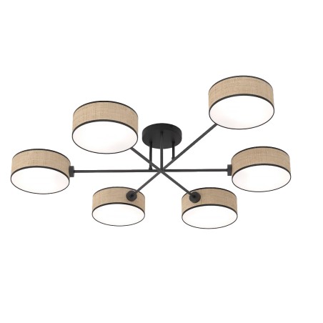 Lorix ceiling lamp rattan+black (6 lights)