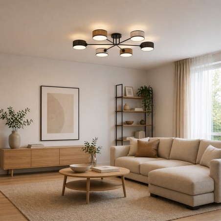 Lorix black+brown+gray ceiling lamp (6 lights)