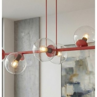 Lámpara colgante Odra Burdeos transparente (6 luces)