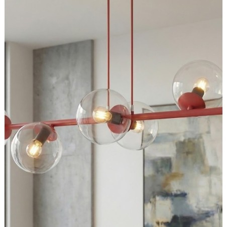 Odra Burgundy Transparent Pendant Lamp (8 Lights)