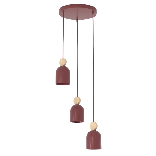 Lámpara colgante Ros II Burdeos (3 luces)
