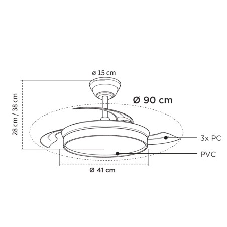 Paneco Mini CCT Dim (39W) Retractable Blade LED Fan