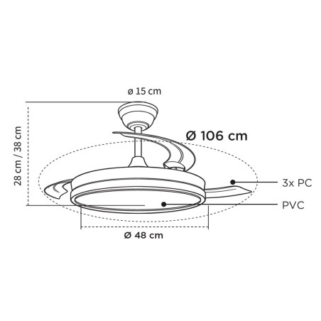 Ventilador LED con aspas retráctiles Zenit M Eco CCT Dim (45W)