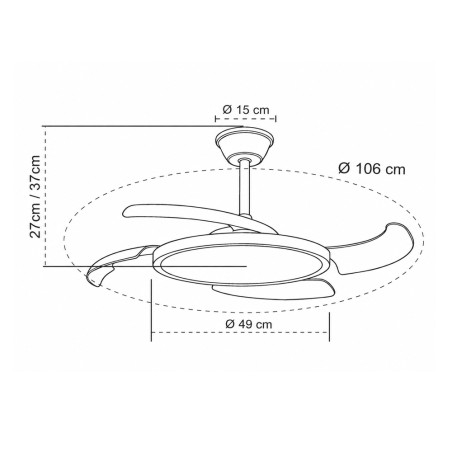 Ventilador LED con aspas retráctiles Key II CCT Dim (43W)