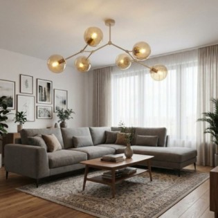Lete Beige Amber Ceiling Light (6 lights)