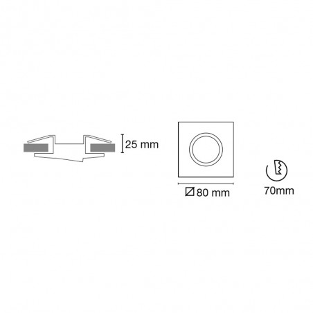 Recessed light squared aluminum Helium 80mm