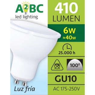 Pack 5 bombillas A2BC LED GU10 6W - 6000ºK