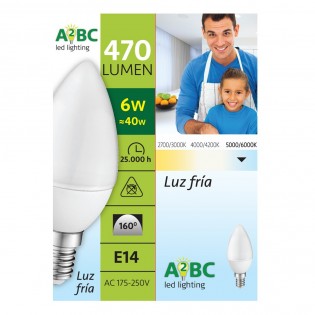 Bombilla A2BC LED C30 E14 6W - 6000ºK