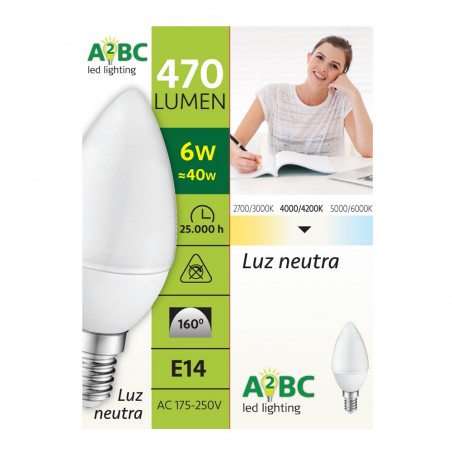 Pack 5x Bombilla A2BC LED C30 E14 6W - 4000ºK