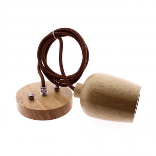 Portalámparas Vintage Madera (cable textil marrón)