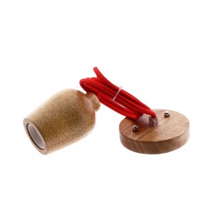 Portalámparas Vintage Madera (cable textil rojo)