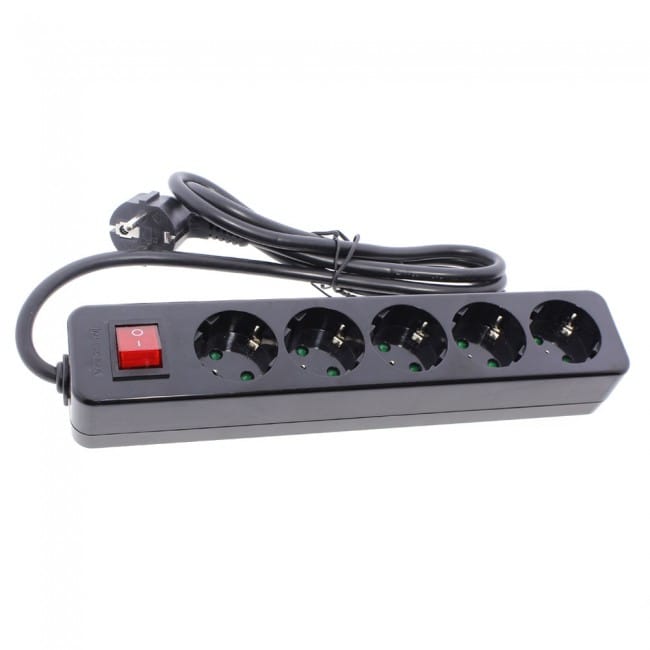Five sockets black base with switch Five sockets black base with switch