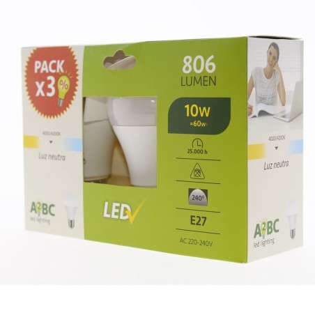 Pack 3 Bulbs LED E27 standard 10 W (Neutral light)