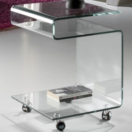 Side Table with wheels Glass
