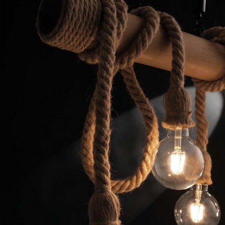 Wood Bar Pendant Light Rope (6 Lights)