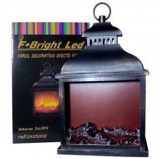 Farol con luz decorativa efecto fuego