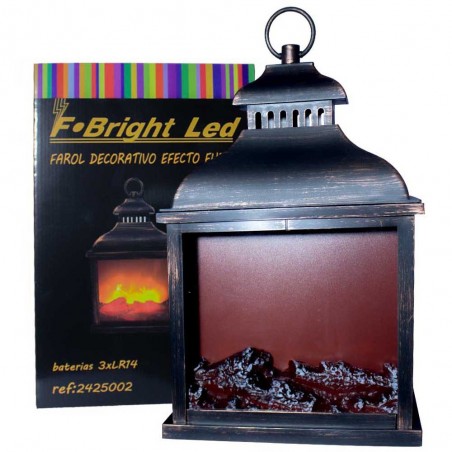 Farol con luz decorativa efecto fuego