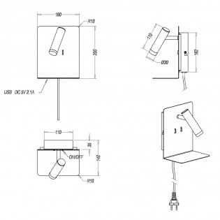 LED wall lamp with shelf & USB Element (3W)
