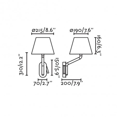 Wall light with LED reader Eterna