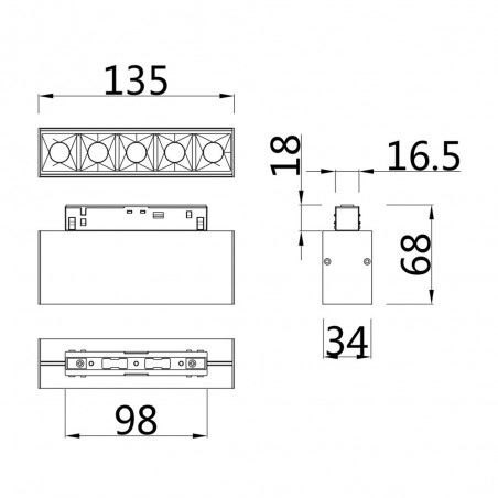 Foco de carril magnético Led (5 luces) (10W)