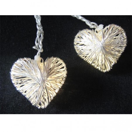String lights 10 hearts led silver