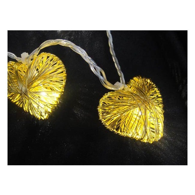 String lights 10 hearts led gold